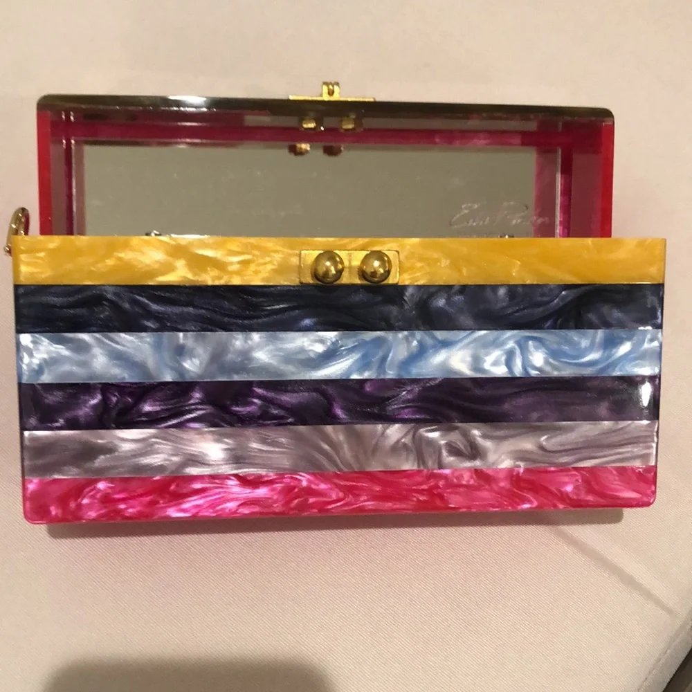 Authentic NWT, Edie Parker rainbow hard clutch w/strap - Picture 3 of 8
